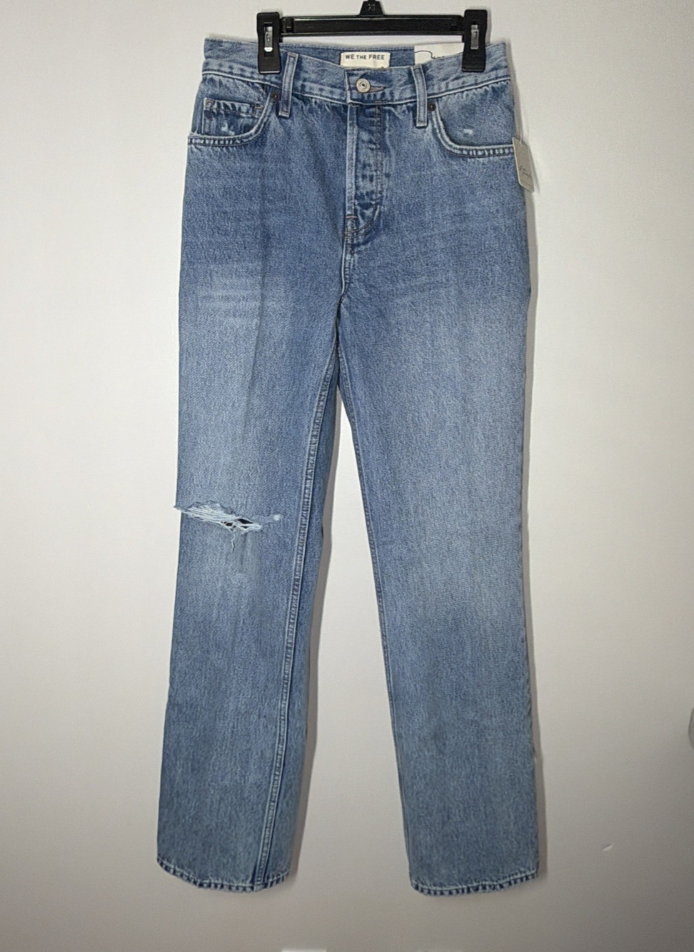 Free People Holly Ripped Bootcut Jeans Womens 25 Blue Denim Button Fly